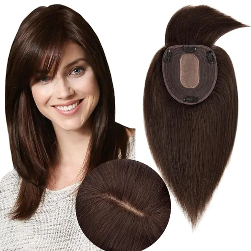 Miniatura 8 de SEGO SEGOHAIR - Toppers de cabello humano real para mujer, sin flequillo, más grande de 5.1 x 5.9 in, base de seda, densidad del 150 %, extensiones