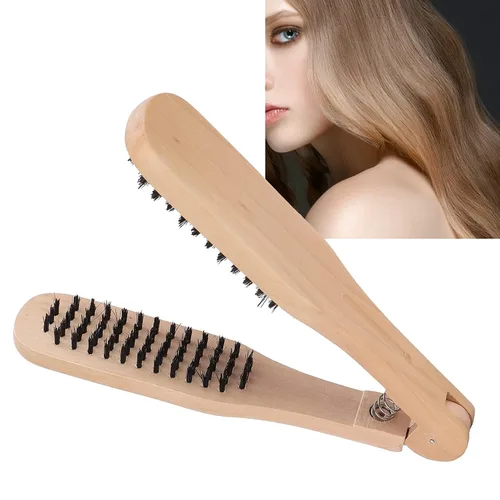 Miniatura 9 de LIZEALUCKY Peine alisador de pelo de doble cara con cerdas de jabalí, mango de madera, antiestático, suaviza y alisa todo tipo de cabello, unisex