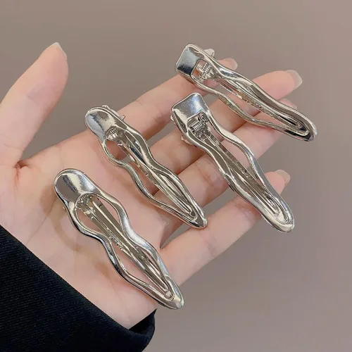 Miniatura 3 de Pinzas de pelo onduladas de metal plateado para mujeres, pinzas de pelo de cocodrilo para niñas, pinzas para el pelo pequeñas, pinzas para el pelo