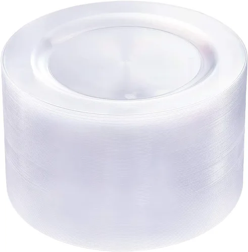 Miniatura 10 de bUCLA 100 platos de plástico plateados, platos desechables de borde plateado de 10.25 pulgadas, ideales para bodas, fiestas