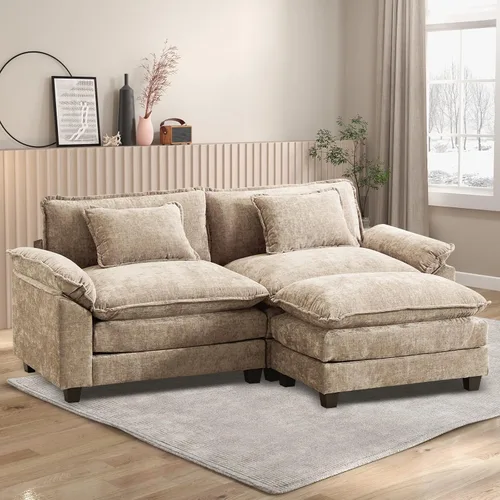Miniatura 17 de Sofá modular seccional, sofá de nube con otomana, asiento profundo de felpilla en forma de L para sala de estar y apartamento