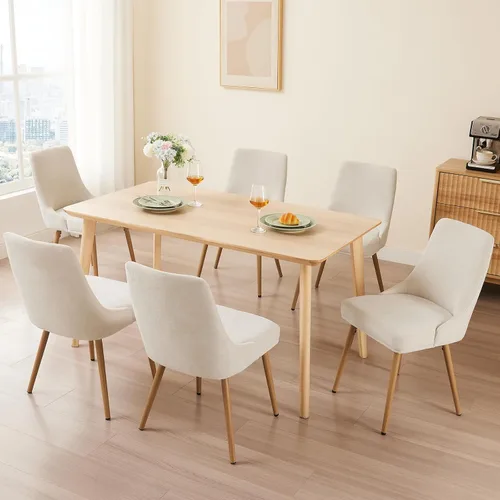 Miniatura 8 de kinmars Juego de 2 sillas de comedor tapizadas modernas con cojín de asiento grueso y respaldo curvo, silla de comedor de tela para cocina, comedor