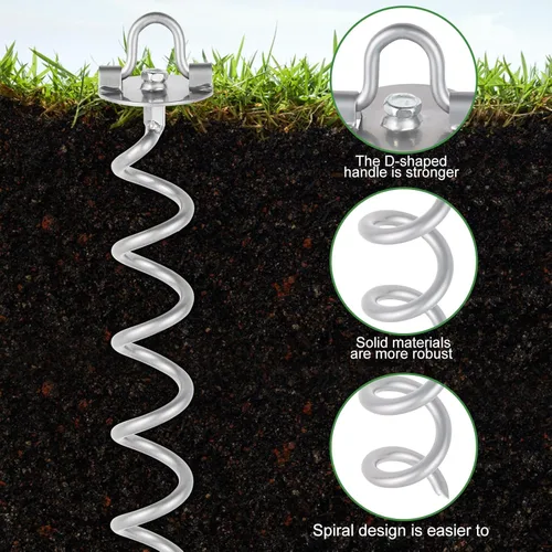 Miniatura 5 de MIXXIDEA Anclajes de Suelo de 17.5 Pulgadas con Tornillo, Kit de Anclajes de Tierra en Espiral de Metal, Estaca en Espiral de Anillo Plegable
