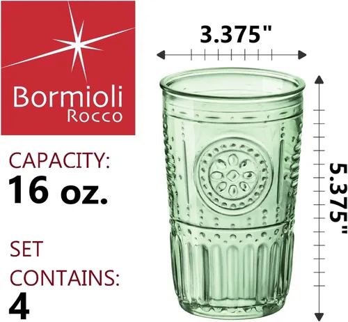 Miniatura 2 de Bormioli Rocco Romántico juego de 4 vasos enfriadores, 16 onzas, cristal de color, verde pastel, hecho en Italia.