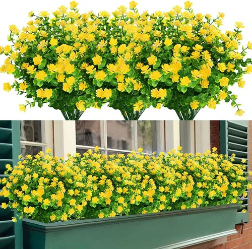 Miniatura 12 de Flores artificiales, arbustos de boj falsos para exteriores, resistentes a los rayos UV, plantas verdes de plástico sintético para colgar
