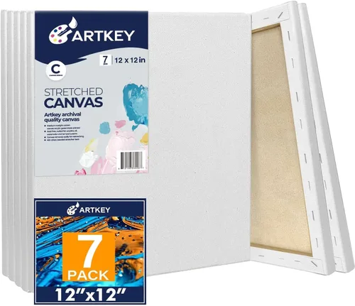 Lienzos estirados para pintar de 12 x 12 pulgadas, paquete de 7, 10 oz triple imprimación libre de ácido 100% algodón lienzo en blanco, lienzo