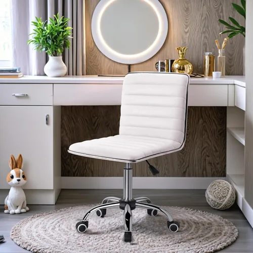Miniatura 6 de Furmax Silla de Tocador de Respaldo Medio para Sala de Maquillaje, Escritorio de Computadora Giratorio de Cuero PU de Respaldo Bajo, Silla de Tarea