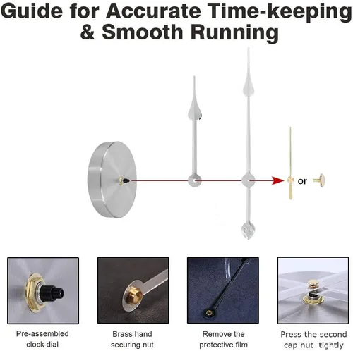 Miniatura 5 de EMOON 2 pares de manos 3D reloj movimiento DIY gran pared reloj mecanismo de reloj de cuarzo para decoración de arte casero (plata)