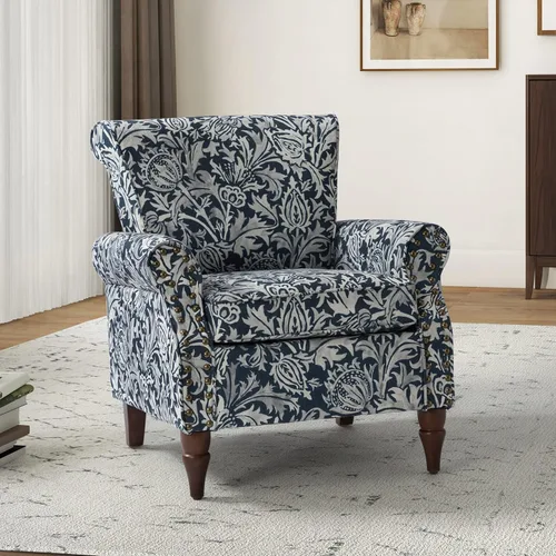 Miniatura 15 de HULALA HOME Silla moderna con respaldo de alas con patas de madera y cojín extraíble, cómodo sillón tapizado con ribete de cabeza de clavo, sofá
