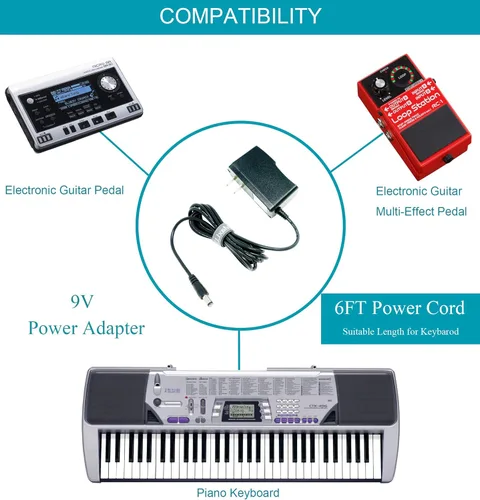 Miniatura 2 de MaxLLTo Adaptador de CA de 9 V para teclado Casio CTK-450, CTK-451, CTK-470, CTK-471, CTK-480, CTK-481, CTK-485, CTK-491, CTK-495, CTK-496 cargador