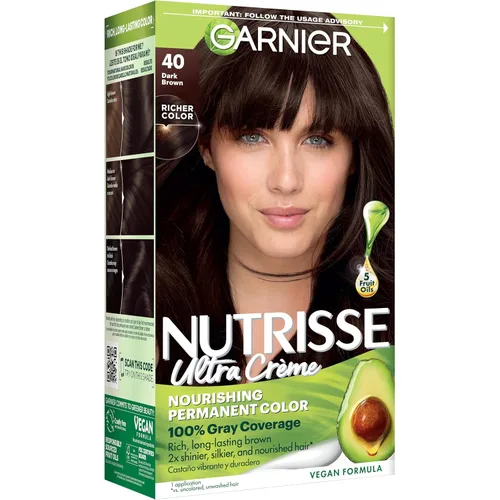 Garnier Color de Cabello Nutrisse Crema Nutritiva, 40 Marrón Oscuro (Chocolate Oscuro) Tinte Permanente para el Cabello, 1 Unidad (El Empaque Puede