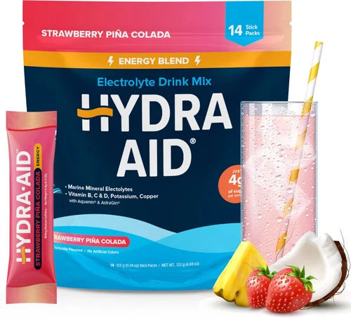 Hydration Energy - Mezcla de bebida en polvo | Electrolitos marinos minerales, vitaminas B C D, baja en sodio | 14 paquetes de barras – fresa piña