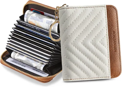 Miniatura 7 de BOSTANTEN Cartera de piel con bloqueo RFID para tarjetas de crédito, cartera pequeña para mujer, con cremallera, llavero y cartera con correa