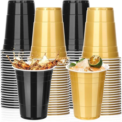 Miniatura 13 de KesaPlan Paquete de 100 vasos de plástico neón de 16 onzas en verde, rojo, naranja y azul, desechables coloridos para fiestas, bebidas frías a Verde