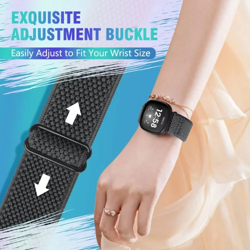 Miniatura 3 de Paquete de 3 correas elásticas de nailon compatibles con Fitbit Versa 4/Versa 3/Sense 2/Sense, suave, ajustable, transpirable, correas de repuesto