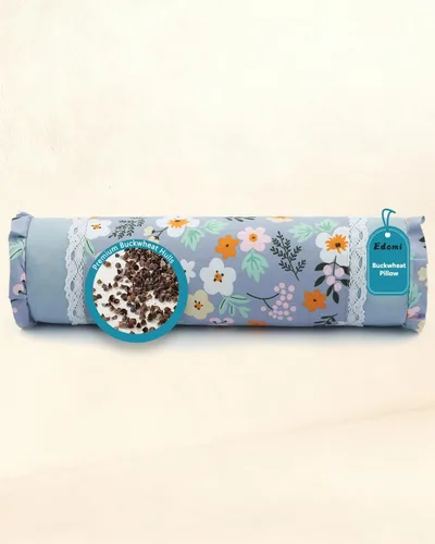 Miniatura 11 de Almohada cervical con relleno de cáscaras de trigo sarraceno para apoyo del cuello y alivio del dolor, almohada cervical cilíndrica para dormir