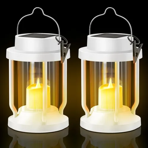 Miniatura 13 de Farol solar para uso en interiores y exteriores, luces solares colgantes con vela parpadeante realista sin llama, resistente a la intemperie