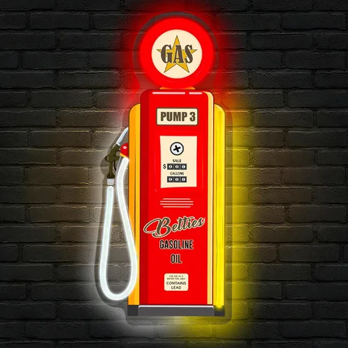 Letrero de neón vintage con bomba de gas – Decoración de pared de garaje LED retro, luz de neón regulable para bar, cueva de hombre, tienda de Bomba