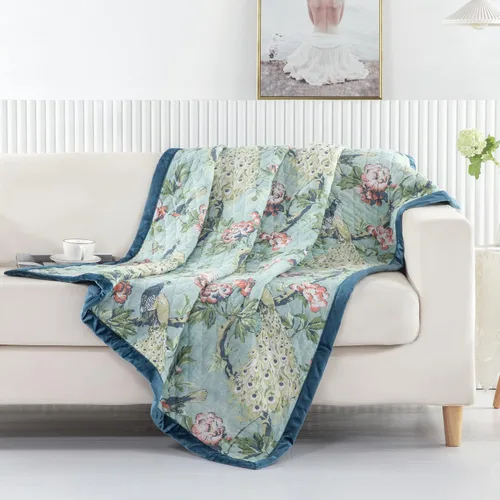 Miniatura 10 de Greenland Home Pavona - Juego de edredón con adornos de terciopelo, 2 piezas, tamaño individual/XL, color jade
