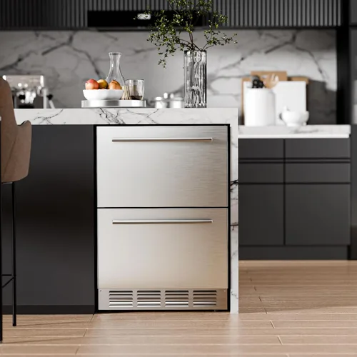 Miniatura 7 de Antarctic Star Refrigerador de bebidas de 24 pulgadas de ancho, mini refrigerador de acero inoxidable con doble cajón, 145 latas para bajo encimera