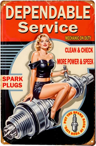Dependable Service Bujías Tin Sign estilo clásico pared Ornamento Café & Bar Decor, tamaño 8" x 12"