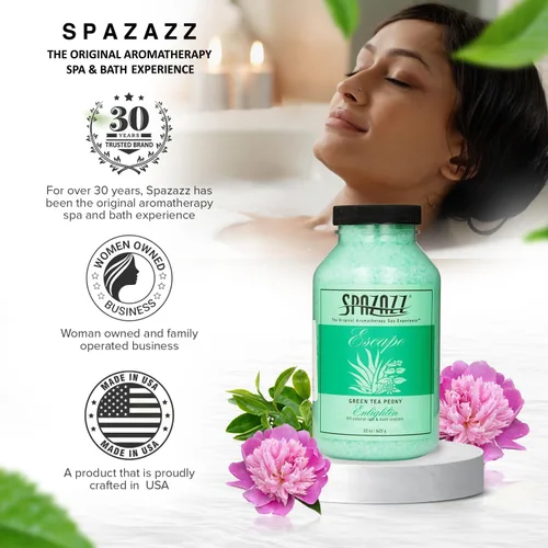 Miniatura 6 de Spazazz Cristales de aromaterapia para bañera de hidromasaje, peonía de té verde de 22 onzas, paquete de 2 unidades, aromaterapia para bañera