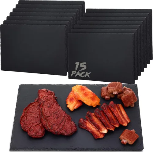 Miniatura 9 de Zopeal 10 tableros de charcutería de pizarra negra de 10 x 5 pulgadas, platos de piedra de charcutería con borde natural, bandeja de queso