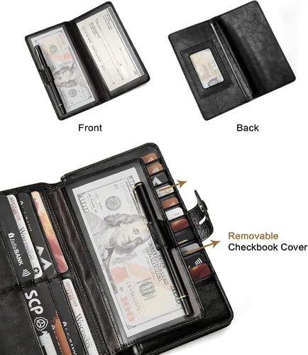Miniatura 2 de BOSTANTEN Carteras de cuero para mujer con bloqueo RFID de gran capacidad, tarjetero triple para mujer