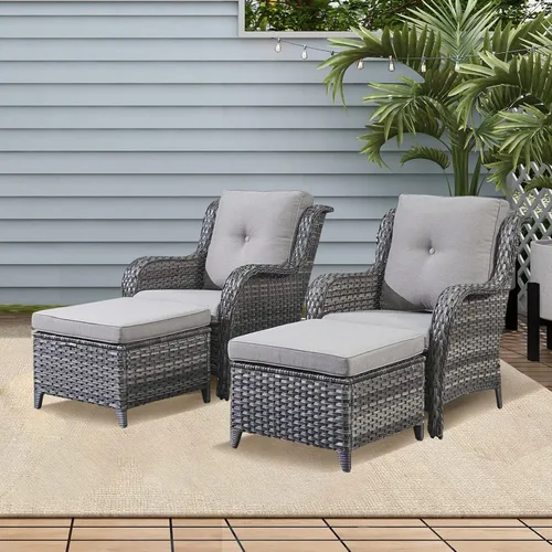 Miniatura 8 de Rilyson Juego de 2 otomanas de mimbre de lujo para exteriores, otomanas grandes de ratán de capacidad de 250 libras para reposapiés de patio, juego