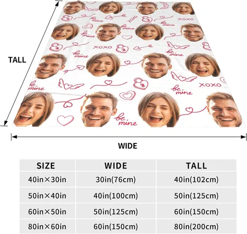 Miniatura 2 de Manta de fotos personalizada para parejas, 30 x 40 pulgadas, divertida manta de franela de forro polar suave con patrón de corazón sin costuras