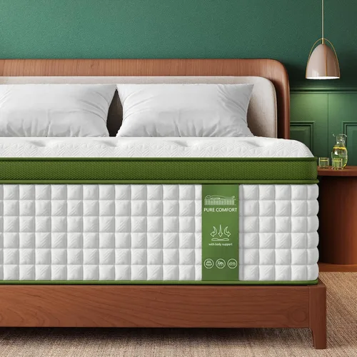BedStory Colchón híbrido firme de 14 pulgadas, tamaño matrimonial en una caja, con espuma viscoelástica de gel y resortes ensanchados, alivio de