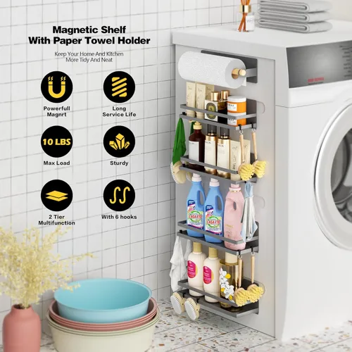 Miniatura 5 de Estante magnético para especias para refrigerador, organizador magnético movible, estante de almacenamiento de tarros de condimentos de cocina