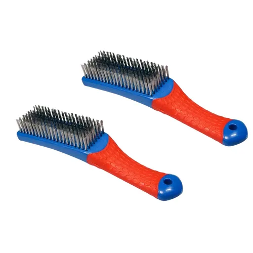 Juego de 2 cepillos de alambre de alta resistencia, cepillo de alambre de acero inoxidable pesado para arañazos, con mango ergonómico cubierto de