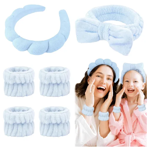 Miniatura 16 de 6 Piezas Diademas Esponjosas para Spa y Muñequeras, Beige, Diadema para Lavar la Cara y Cuidado de la Piel, Diadema Absorbente para Ducha, Yoga