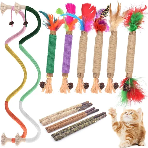 Miniatura 9 de TINDTOP Juguetes para gatos, cuerdas para masticar, paquete de 3 juguetes interactivos para gatitos de interior, juguete de limpieza de dientes