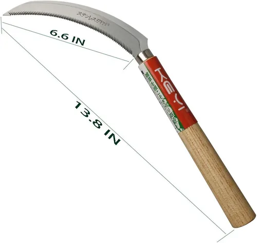 Miniatura 3 de EYI - Hoz de hierba, hoz de diente de sierra, herramienta de hoz de mano, hoz de cosecha con mango de madera, sierra ligera, hoja de acero