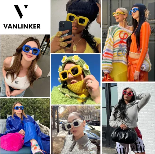 Miniatura 3 de VANLINKER Lindas gafas de sol cuadradas infladas para mujeres y hombres, gafas gruesas retro con marco grueso divertido máscara sombras VL9733