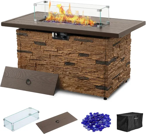 Miniatura 10 de Mesa de Hoguera de Propano PIZZELLO de 43 Pulgadas al Aire Libre, Mesa de Fuego Rectangular de Piedra para Exteriores, Mesa de Hoguera de 50,000 BTU