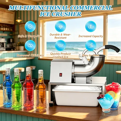Miniatura 3 de Commercial Ice Crusher 350W, 220 LBS/H Snow Cone Machine 10L Crushed Ice Box, 1420RPM Stainless Steel Ice Shaver Machine, for Family, Restaurants