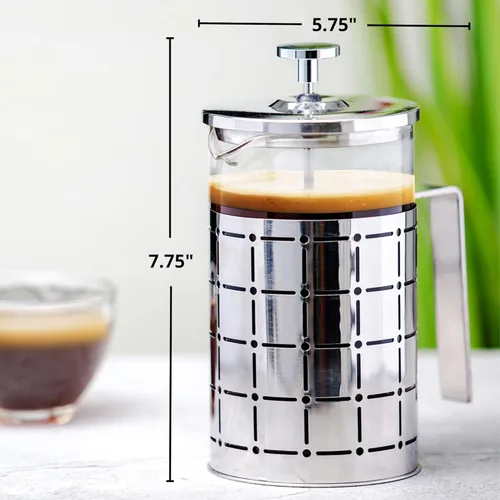 Miniatura 6 de OVENTE Cafetera de prensa francesa de 27 onzas con vidrio de borosilicato resistente al calor, diseño de acero inoxidable y sistema de filtro de 4