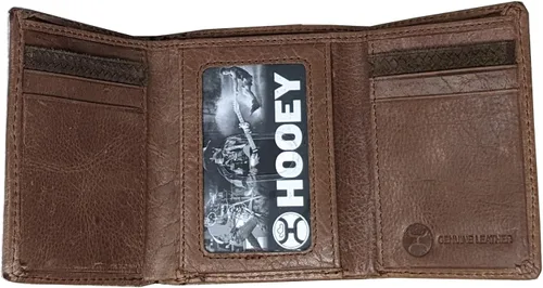 Miniatura 2 de HOOEY Cartera de cuero triple plegable para hombre Tejido de cesta marrón