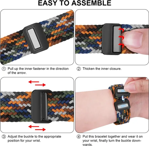 Miniatura 7 de Compatible con Galaxy Watch 1.811 in/Galaxy Watch 3 1.772 in/Gear S3 Frontier Classic Band Nylon trenzado elástico elástico Solo Loop Correa