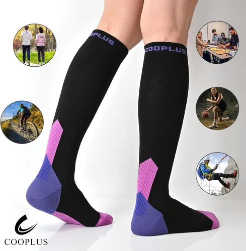 Miniatura 7 de COOPLUS Calcetines de compresión para mujeres y hombres, 20-30 mmHg, soporte de circulación hasta la rodilla, para enfermera, correr, atletismo