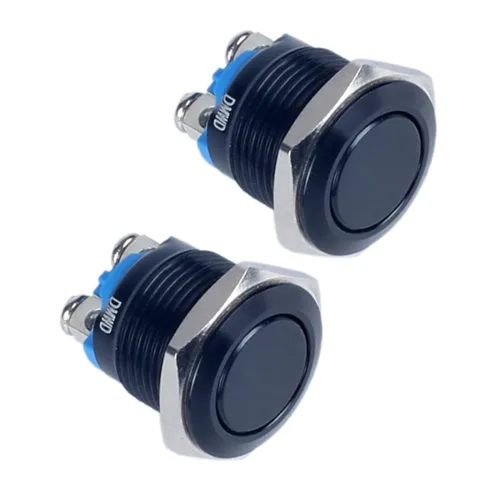 Paquete de 2 interruptores de botón momentáneos de metal de 0.630 in, impermeables, IP66, terminales de tornillo antivandálicos de 12 V, 24 V, 36 V