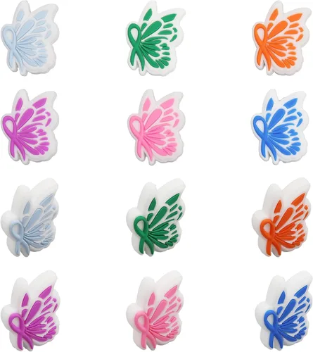 CHGCRAFT 12 cuentas focales de silicona, 6 colores, cinta de mariposa, cuentas espaciadoras para hacer llaveros, pulseras, collares, manualidades