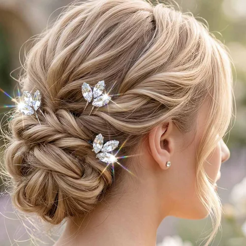 Horquillas para el pelo de novia con diamantes de imitación, accesorios para el cabello de boda para mujeres y novias (paquete de 3)