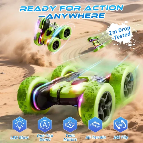 Miniatura 4 de Auto de control remoto – 4WD 360° Flip RC doble cara con barra de luz LED y batería modular USB-C, juguetes todoterreno para niños de 6 a 12 años