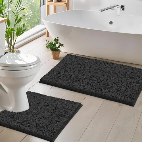Miniatura 6 de LuxUrux Juego de 2 tapetes de baño de felpa extrasuave, material de microfibra de felpilla de 1 pulgada, color verde súper absorbente