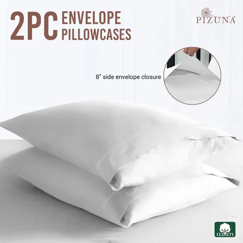 Miniatura 3 de Pizuna Juego de 2 fundas de almohada de 100 % algodón puro, tamaño estándar, color blanco, lujosas fundas de almohada de 400 hilos de satén