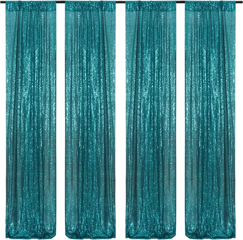 Miniatura 2 de Poise3EHome Cortinas de Fondo de Lentejuelas Verde Azulado, 4 PCS Paneles de Lentejuelas de 3FT x 8FT para Telón de Fondo, Cortinas de Fondo